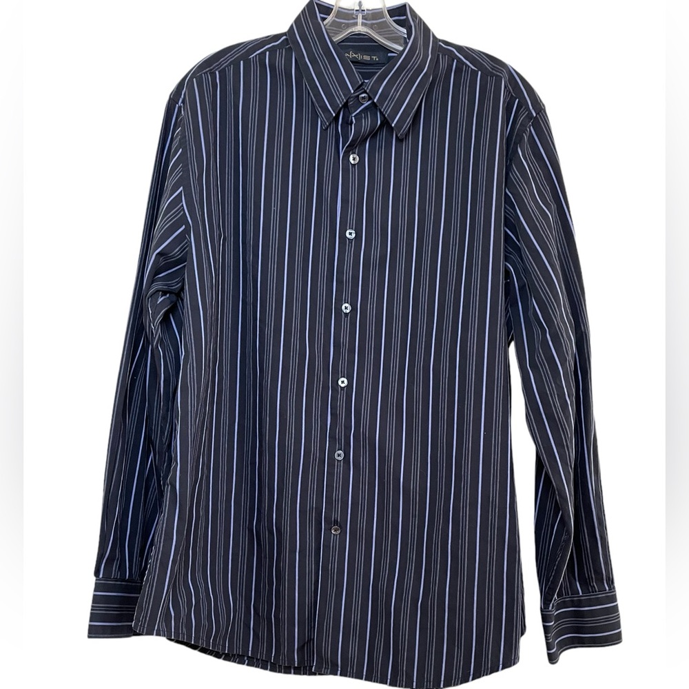 A[X]IST BUTTON DOWN SHIRT STRIPED OXFORD Black Gray Pinstripe Size XL